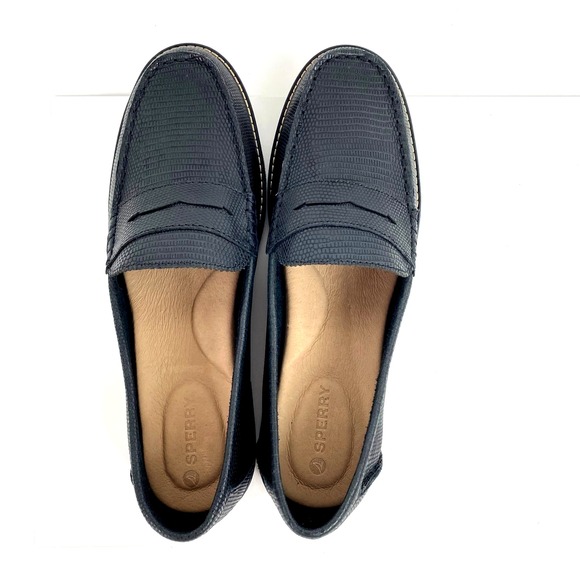 Sperry Leather Penny Loafer Womens 9.5 Seaport Flats Black Slip On Comfort Mocs - Picture 7 of 11